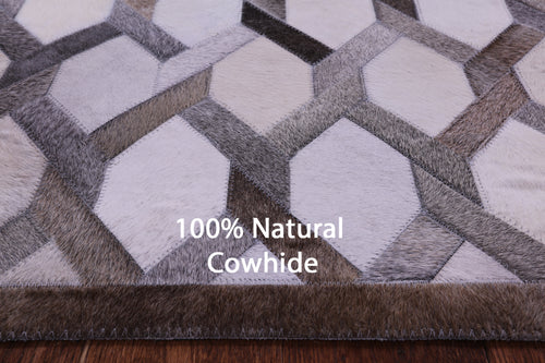 Grey & White Patchwork Natural Cowhide Rug - 6' 0
