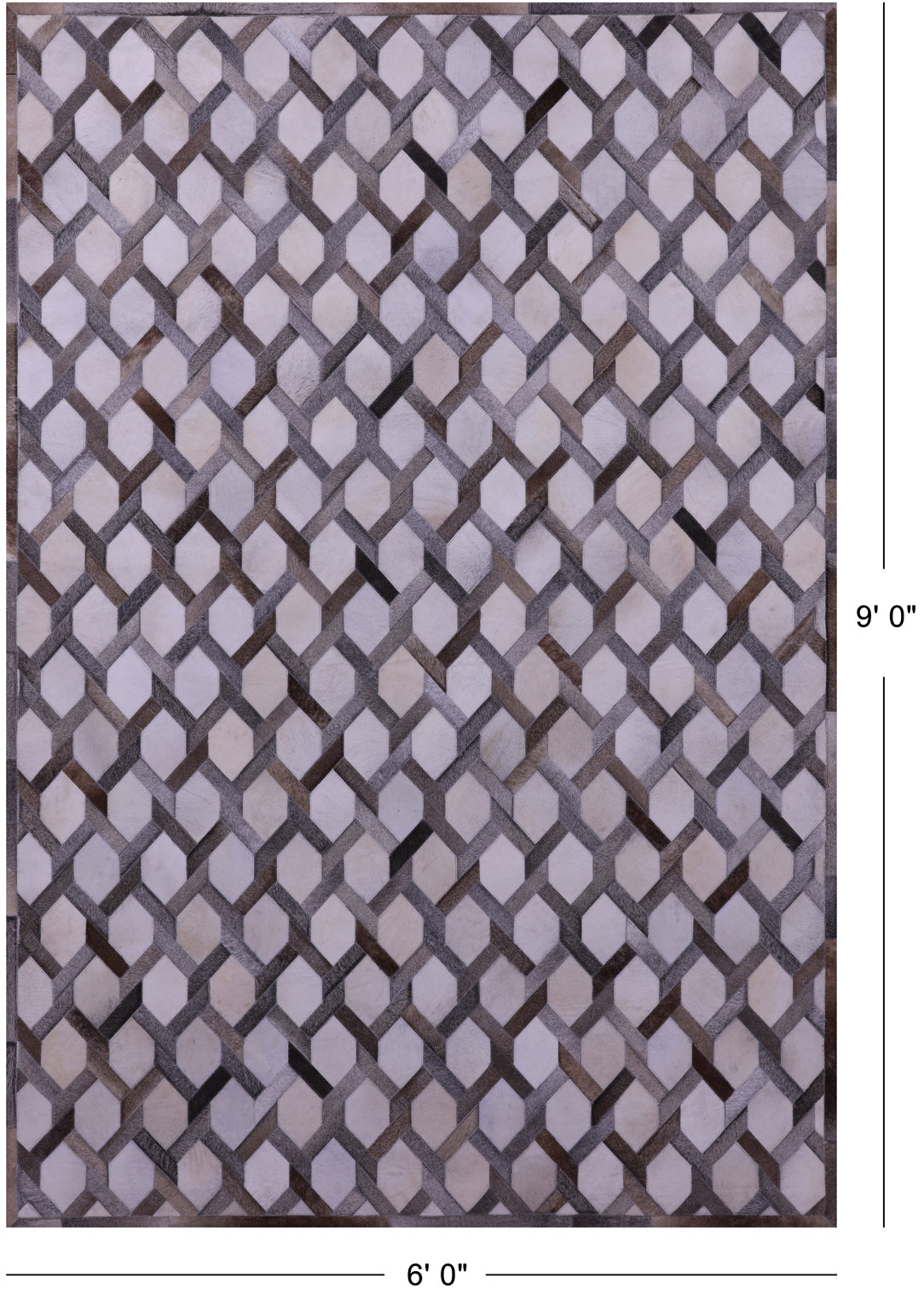 Grey & White Patchwork Natural Cowhide Rug - 6' 0" x 9' 0"