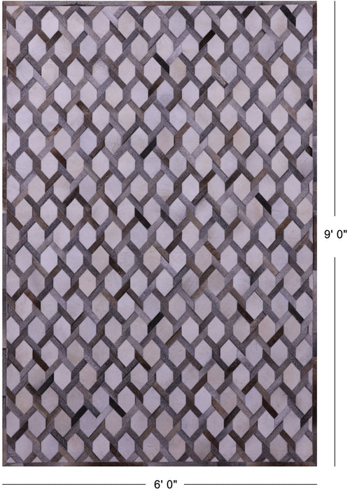 Grey & White Patchwork Natural Cowhide Rug - 6' 0