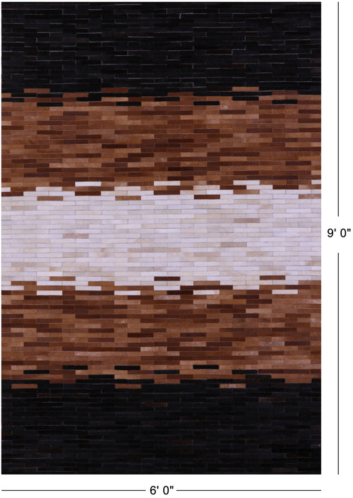 Brown & White Brickwork Patchwork Natural Cowhide Rug - 6' 0