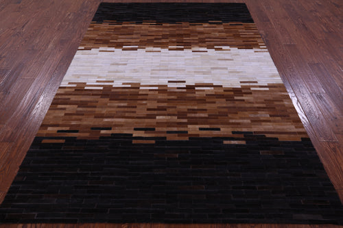 Brown & White Brickwork Patchwork Natural Cowhide Rug - 6' 0
