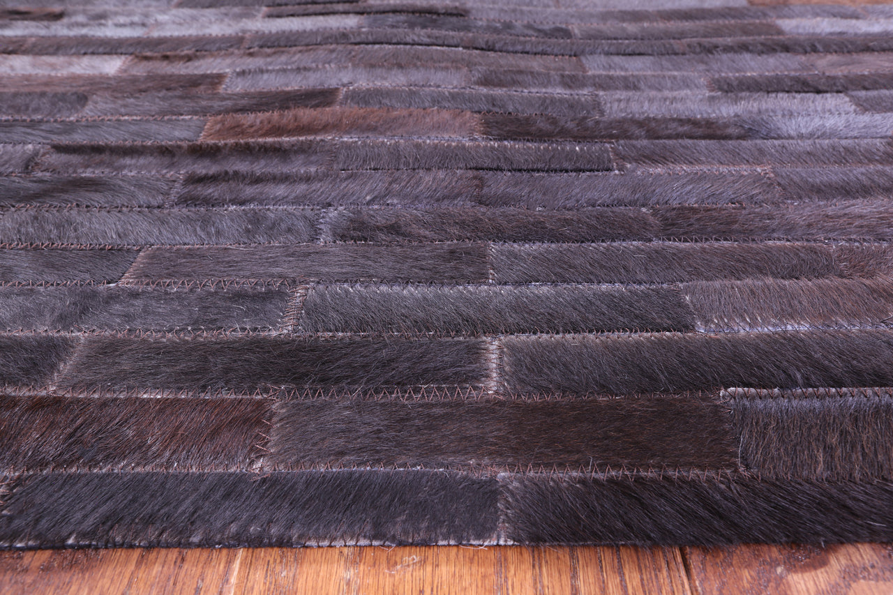 Brown & White Brickwork Patchwork Natural Cowhide Rug - 6' 0" x 9' 0"