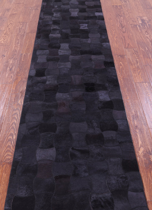 Black Patchwork Natural Cowhide Rug - 2' 6