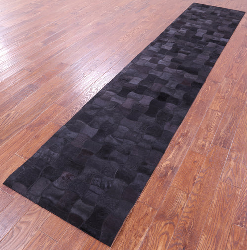 Black Patchwork Natural Cowhide Rug - 2' 6