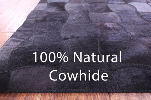 Black Patchwork Natural Cowhide Rug - 2' 6
