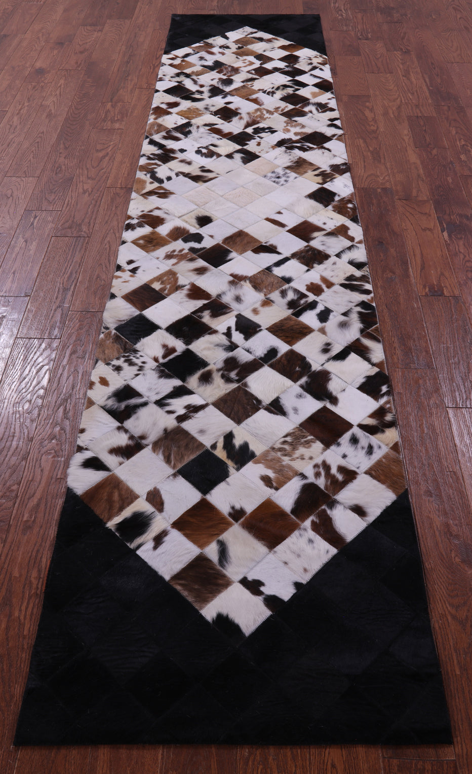 Brown & White & Black Patchwork Natural Cowhide Rug - 2' 6" x 12' 0"