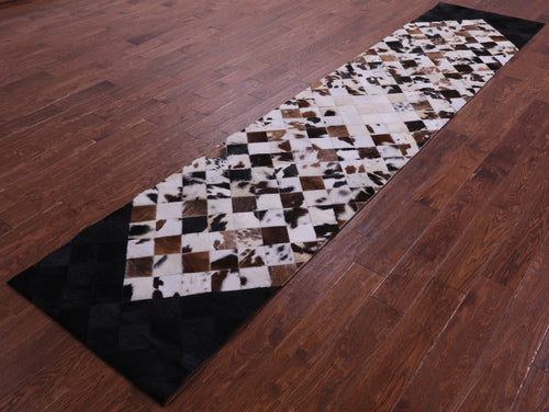 Brown & White & Black Patchwork Natural Cowhide Rug - 2' 6