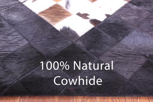 Brown & White & Black Patchwork Natural Cowhide Rug - 2' 6