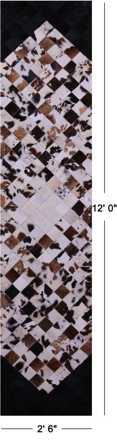 Brown & White & Black Patchwork Natural Cowhide Rug - 2' 6