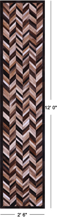 Thumbnail for Brown Chevron Patchwork Natural Cowhide Rug - 2' 6