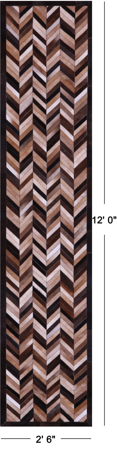 Brown Chevron Patchwork Natural Cowhide Rug - 2' 6