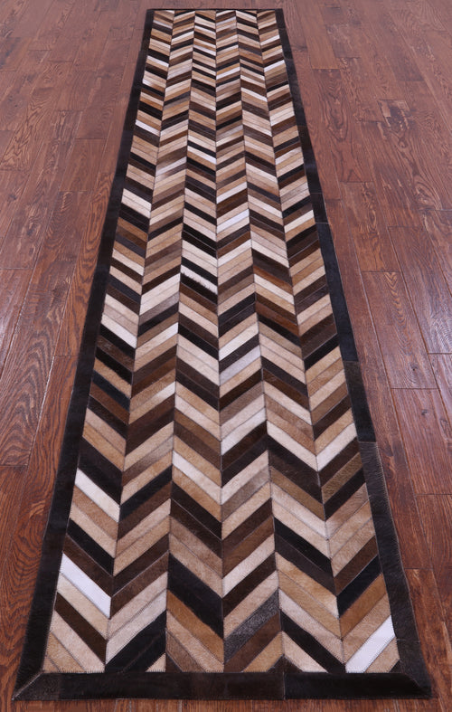 Brown Chevron Patchwork Natural Cowhide Rug - 2' 6