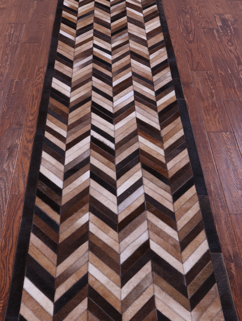 Brown Chevron Patchwork Natural Cowhide Rug - 2' 6