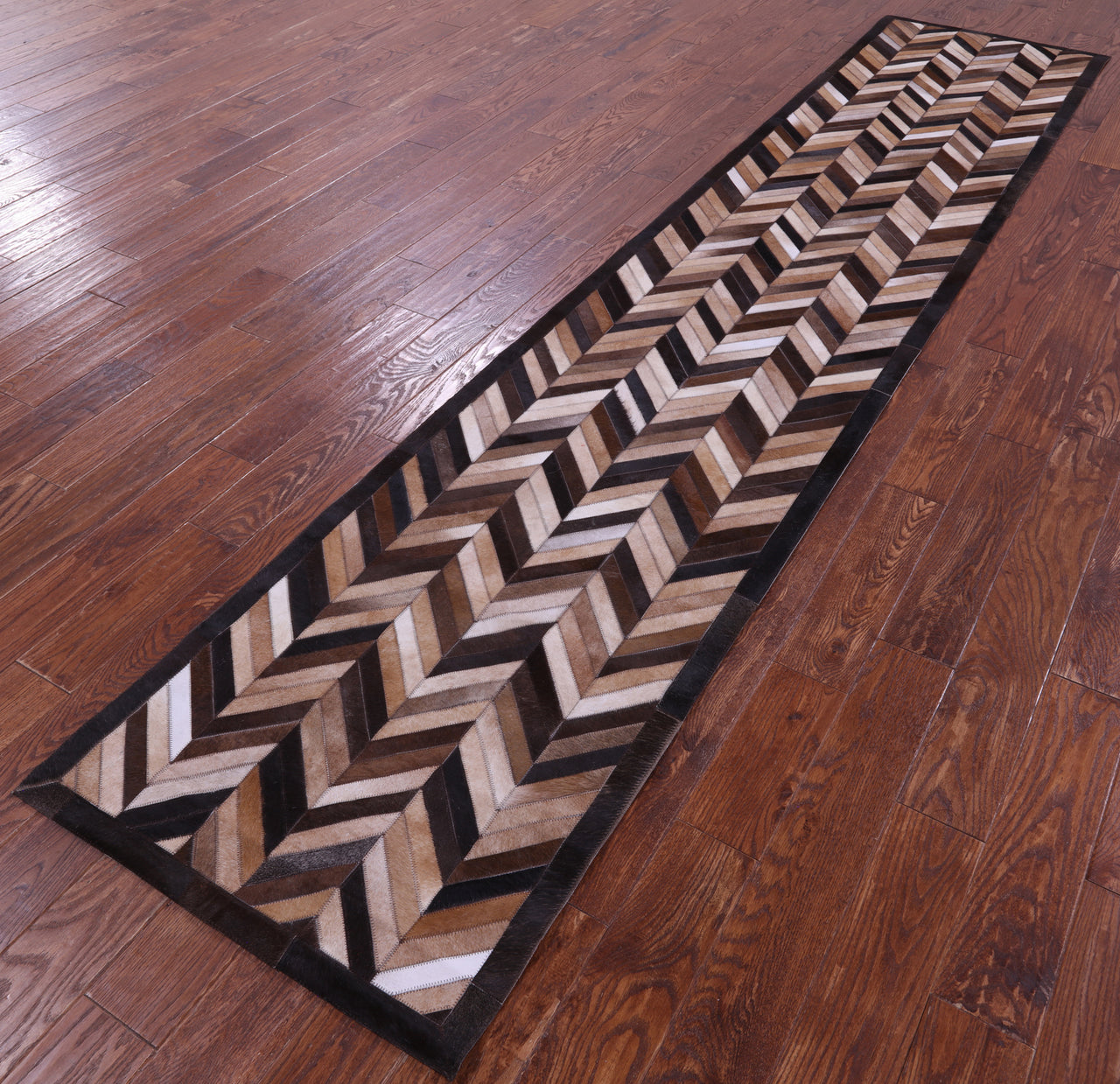 Brown Chevron Patchwork Natural Cowhide Rug - 2' 6" x 12' 0"