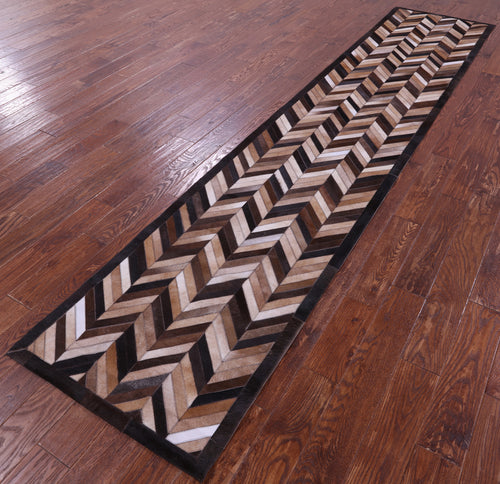 Brown Chevron Patchwork Natural Cowhide Rug - 2' 6