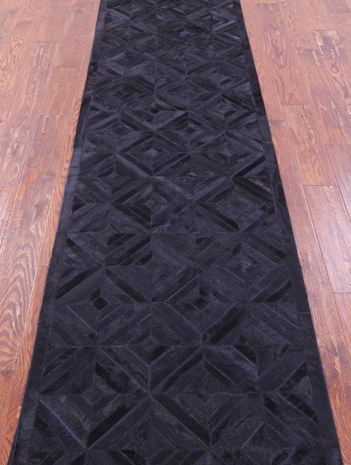 Black Patchwork Natural Cowhide Rug - 2' 6