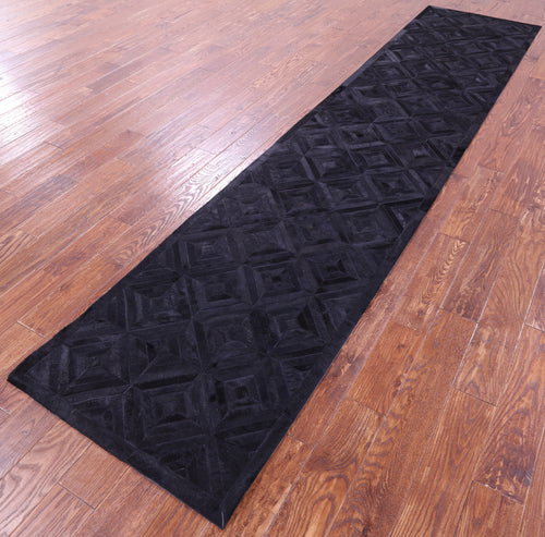Black Patchwork Natural Cowhide Rug - 2' 6