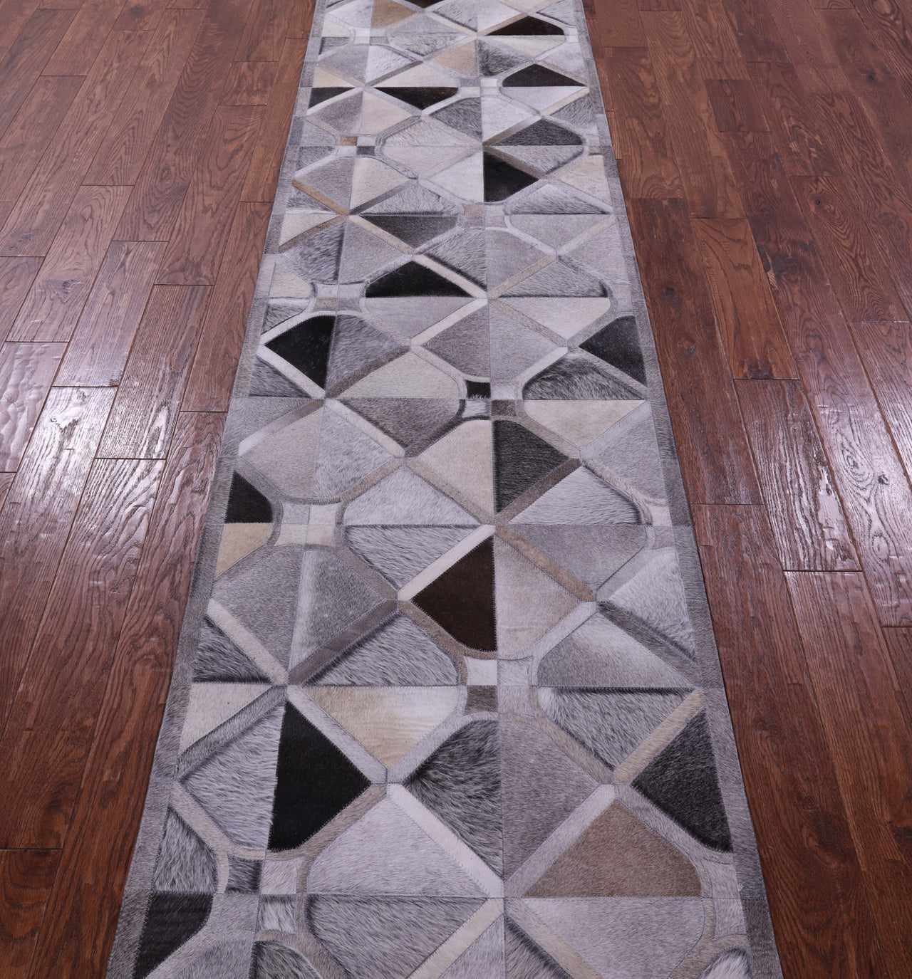 Grey Patchwork Natural Cowhide Rug - 2' 6" x 12' 0"