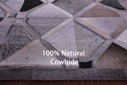 Grey Patchwork Natural Cowhide Rug - 2' 6
