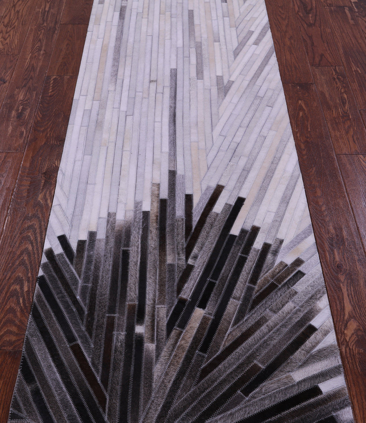 Brown & White Patchwork Natural Cowhide Rug - 2' 6" x 12' 0"