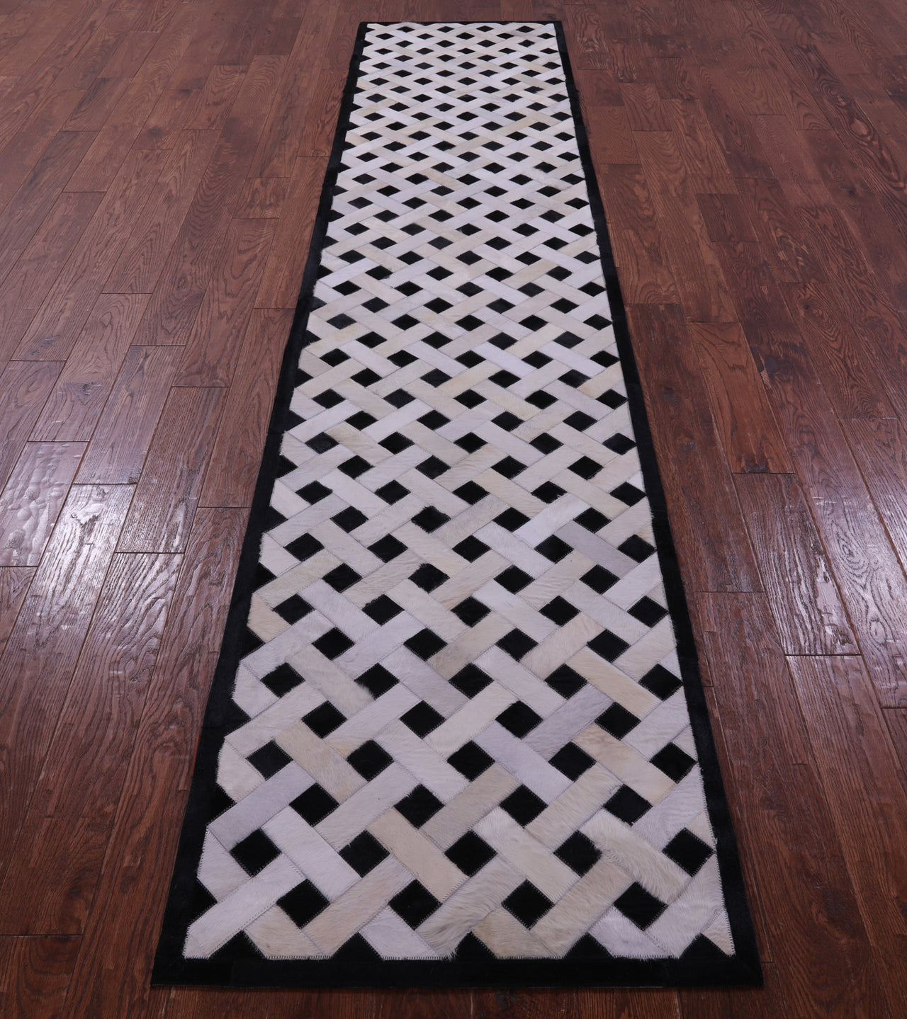 Black & White Patchwork Natural Cowhide Rug - 2' 6" x 12' 0"
