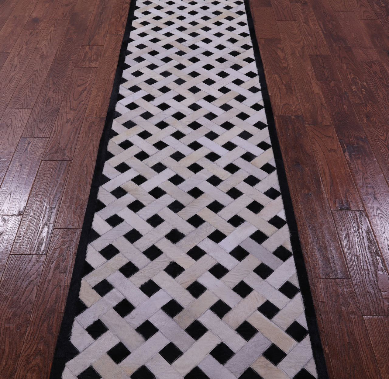 Black & White Patchwork Natural Cowhide Rug - 2' 6" x 12' 0"