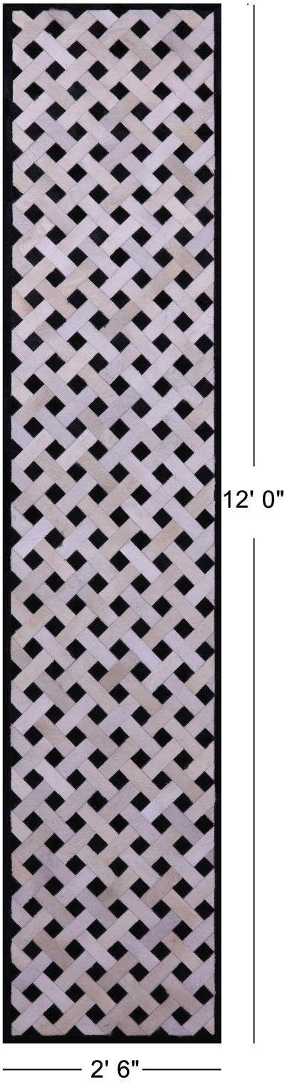 Black & White Patchwork Natural Cowhide Rug - 2' 6" x 12' 0"