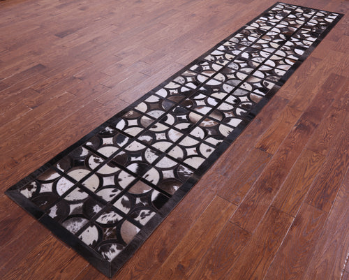 Brown & White Patchwork Natural Cowhide Rug - 2' 6