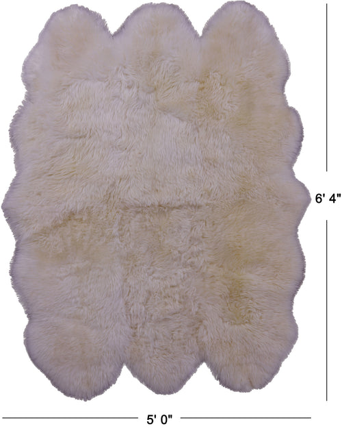 100% Natural New Zealand Sheepskin Ivory 5' 0
