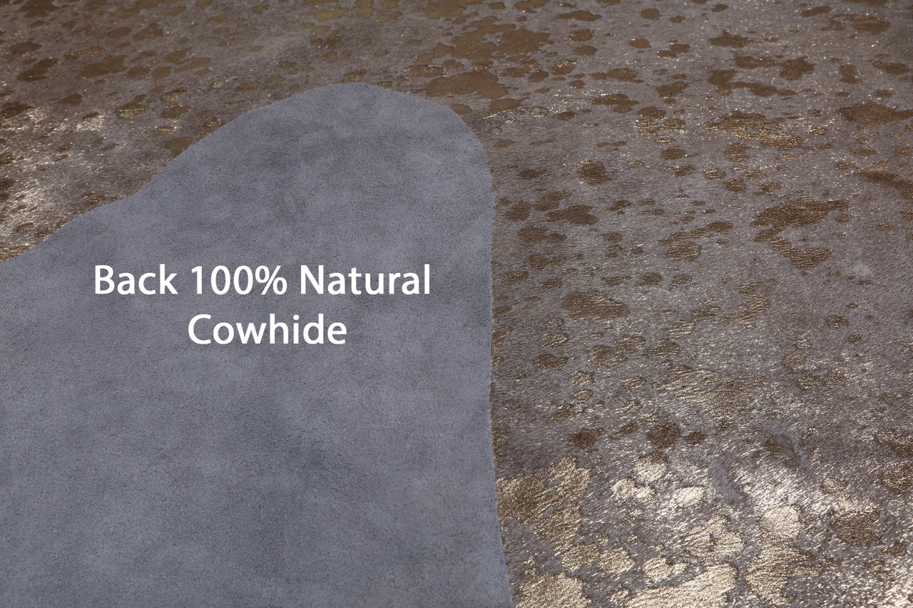 Gold Metallic Natural Cowhide Rug - XX-Large 7' 8"H x 7' 2"W