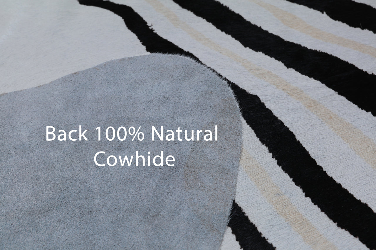 Black Zebra Animal Print Natural Cowhide Rug - XX-Large 7' 6"H x 6' 3"W