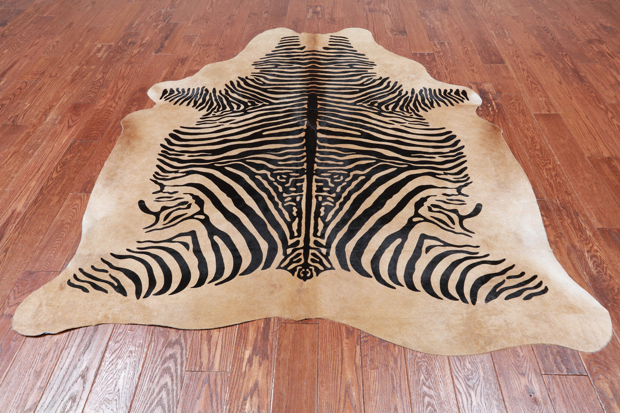 Zebra Animal Print Natural Cowhide Rug - X-Large 7' 3"H x 6' 1"W