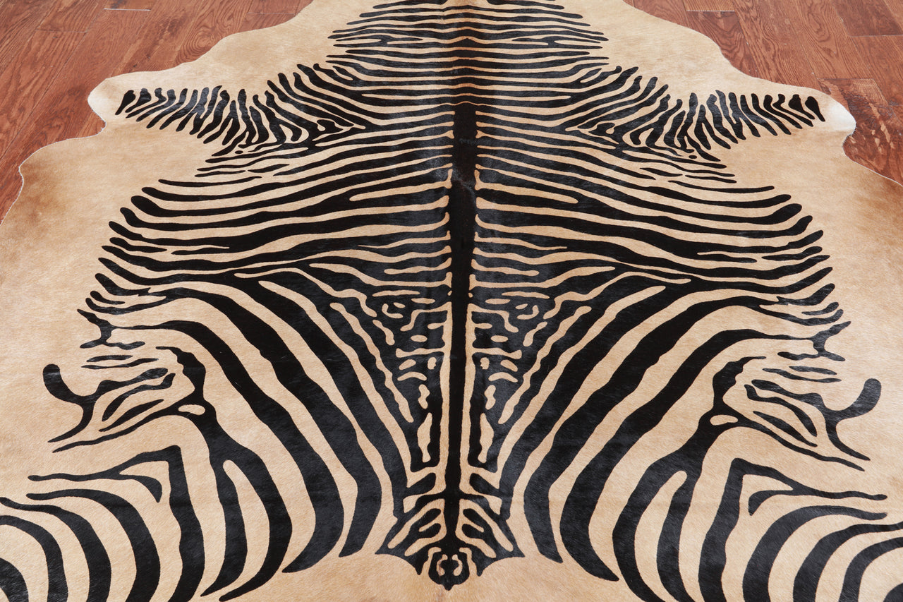 Zebra Animal Print Natural Cowhide Rug - X-Large 7' 3"H x 6' 1"W