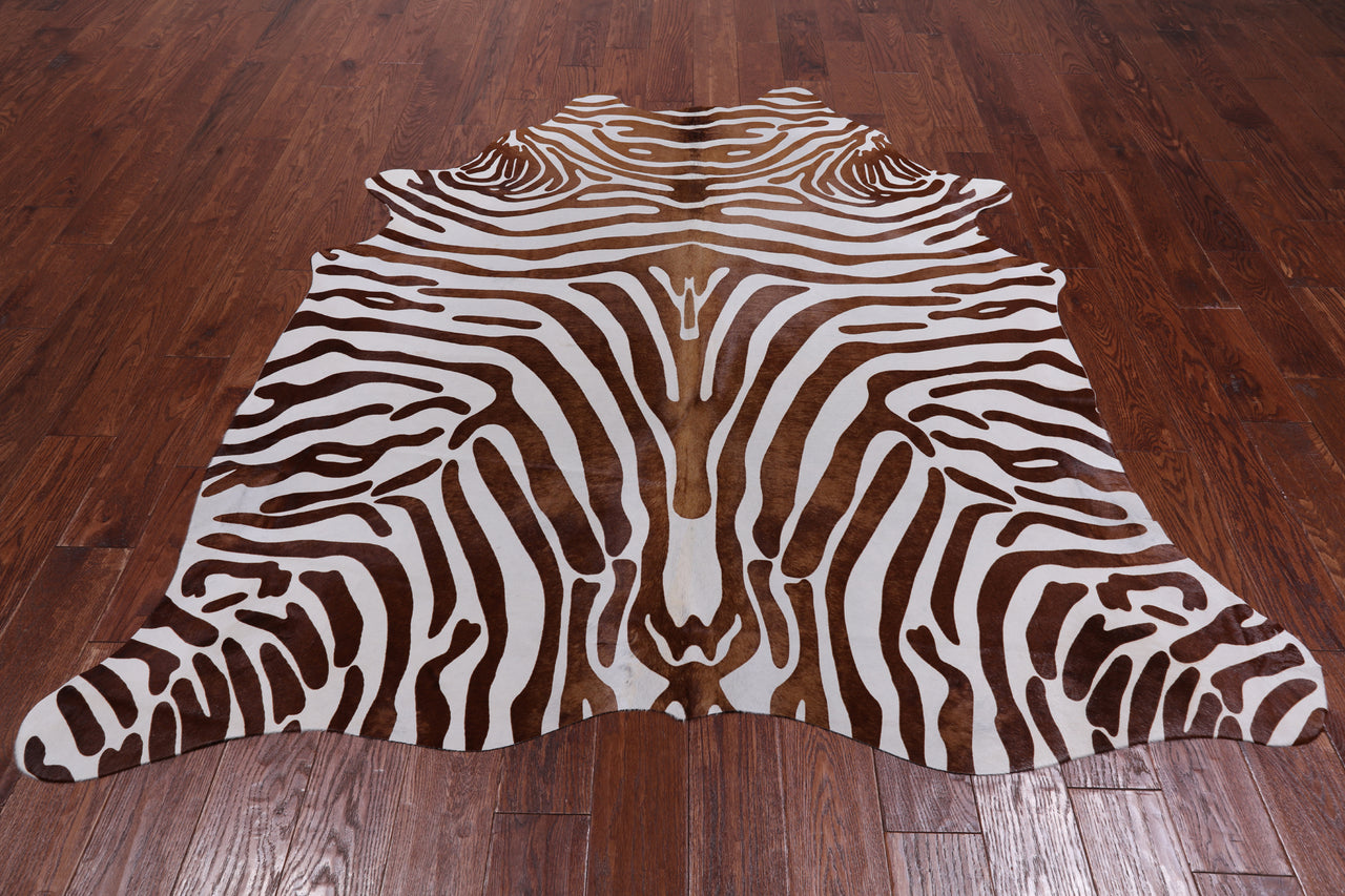 Brown Zebra Animal Print Natural Cowhide Rug - Large 6' 7"H x 6' 0"W