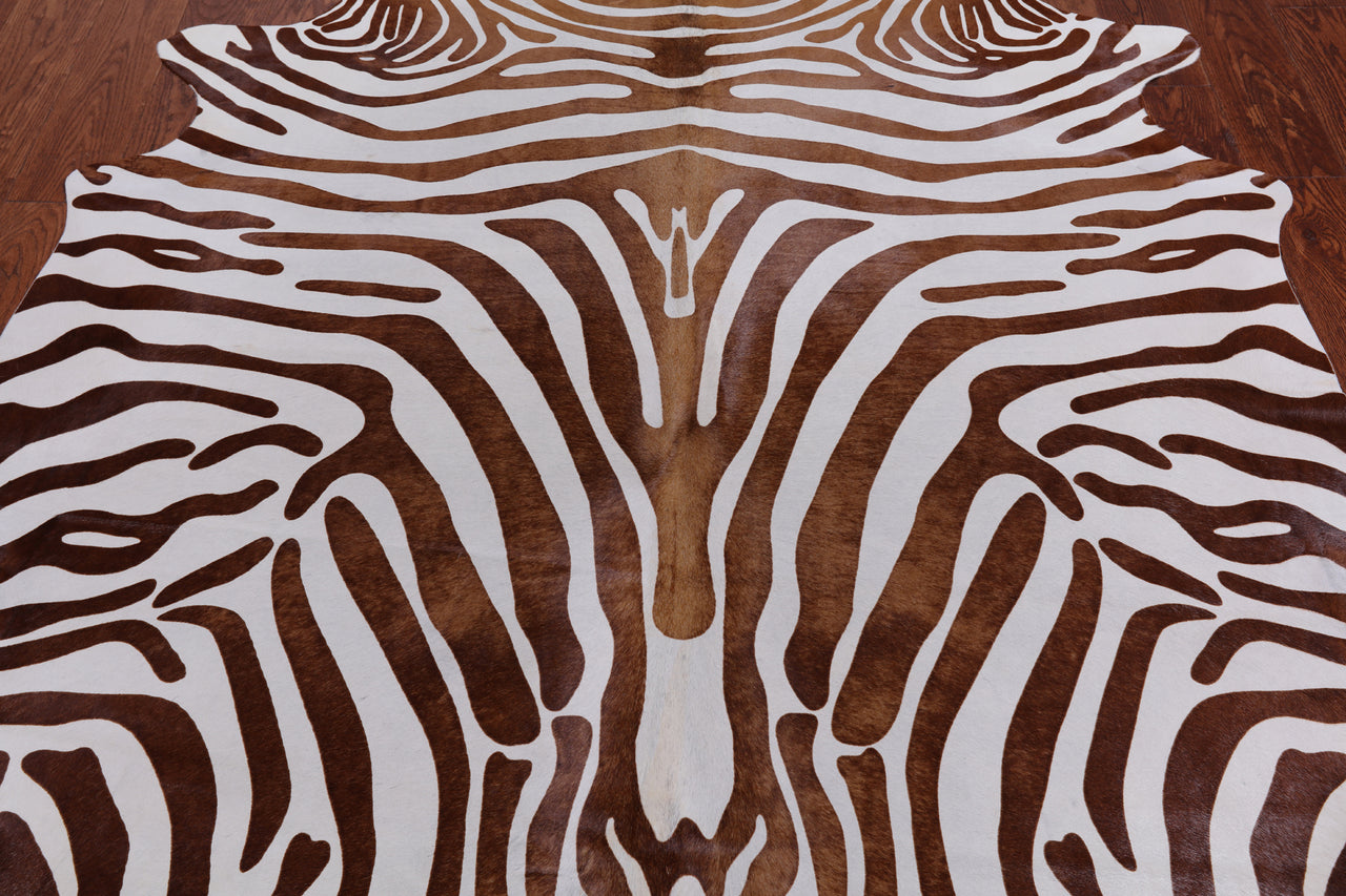 Brown Zebra Animal Print Natural Cowhide Rug - Large 6' 7"H x 6' 0"W