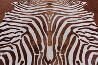Thumbnail for Brown Zebra Animal Print Natural Cowhide Rug - Large 6' 7