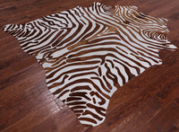 Thumbnail for Brown Zebra Animal Print Natural Cowhide Rug - Large 6' 7