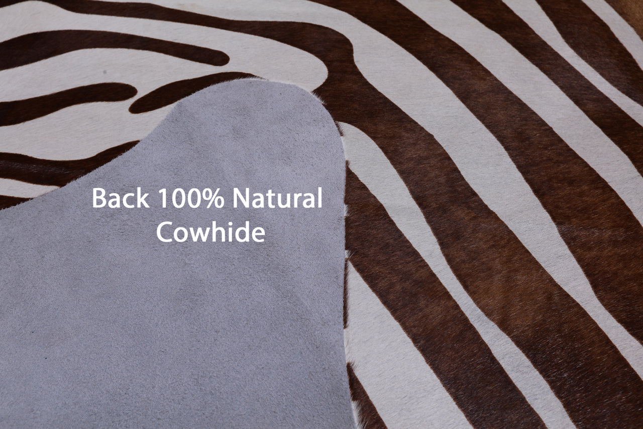 Brown Zebra Animal Print Natural Cowhide Rug - Large 6' 7"H x 6' 0"W