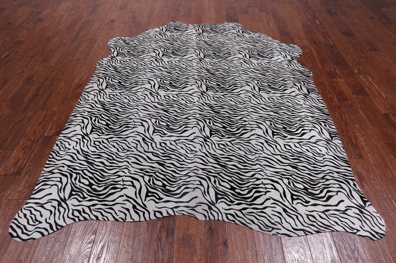 Black Zebra Animal Print Natural Cowhide Rug - XX-Large 8' 0"H x 6' 1"W