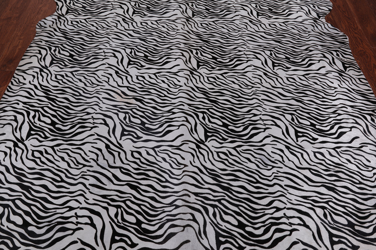 Black Zebra Animal Print Natural Cowhide Rug - XX-Large 8' 0"H x 6' 1"W
