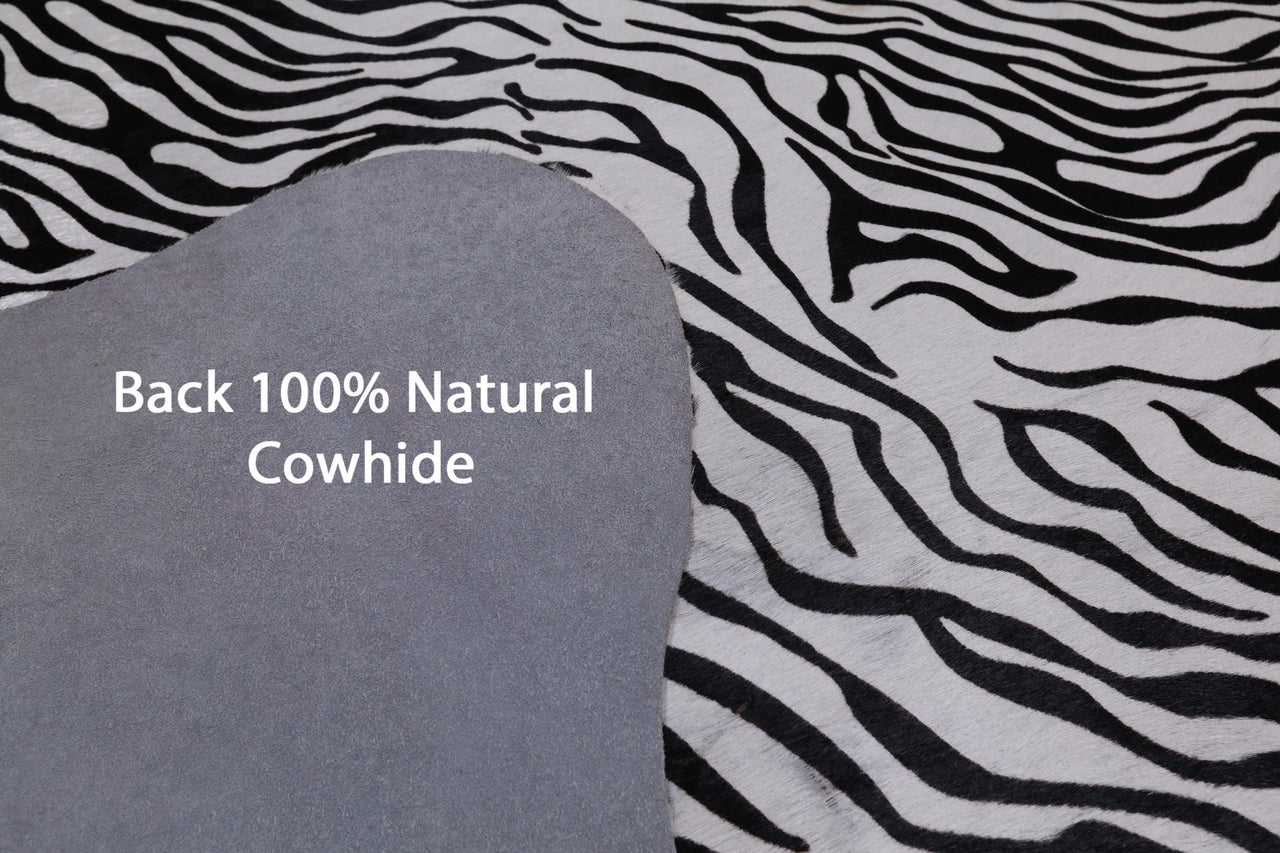 Black Zebra Animal Print Natural Cowhide Rug - XX-Large 8' 0"H x 6' 1"W