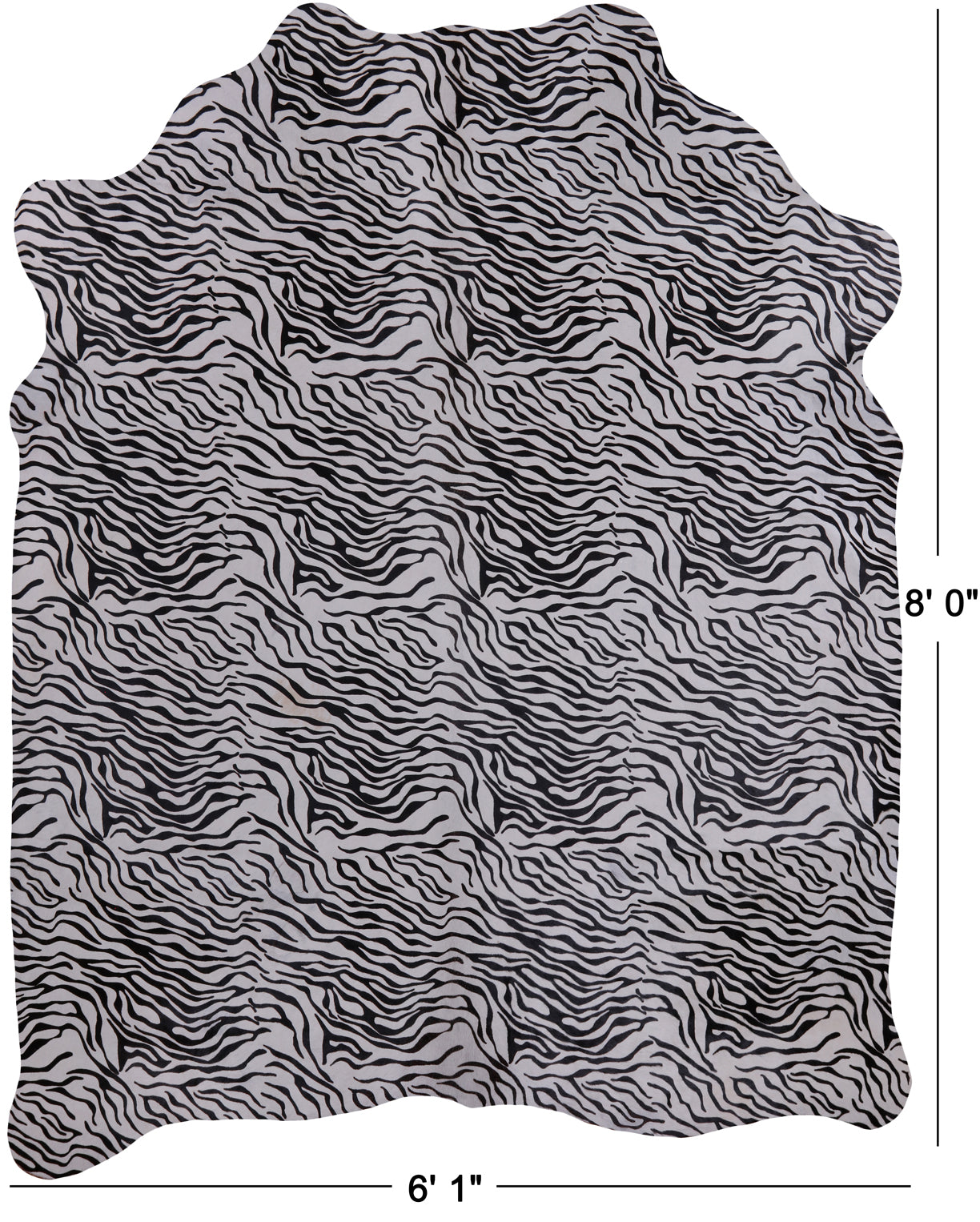 Black Zebra Animal Print Natural Cowhide Rug - XX-Large 8' 0"H x 6' 1"W