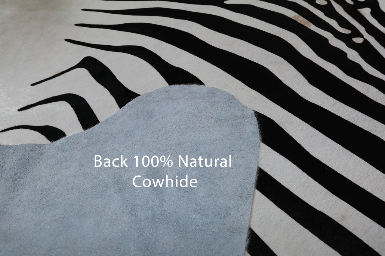 Black Zebra Animal Print Natural Cowhide Rug - XX-Large 8' 0"H x 6' 5"W