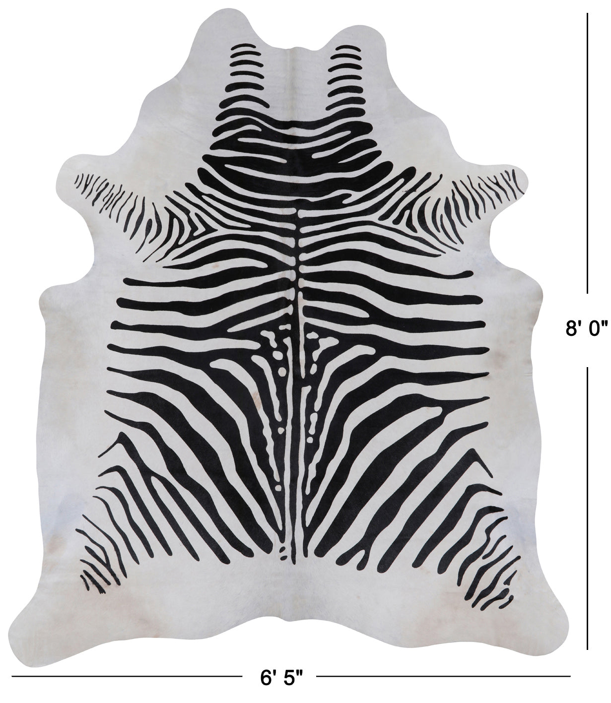 Black Zebra Animal Print Natural Cowhide Rug - XX-Large 8' 0"H x 6' 5"W