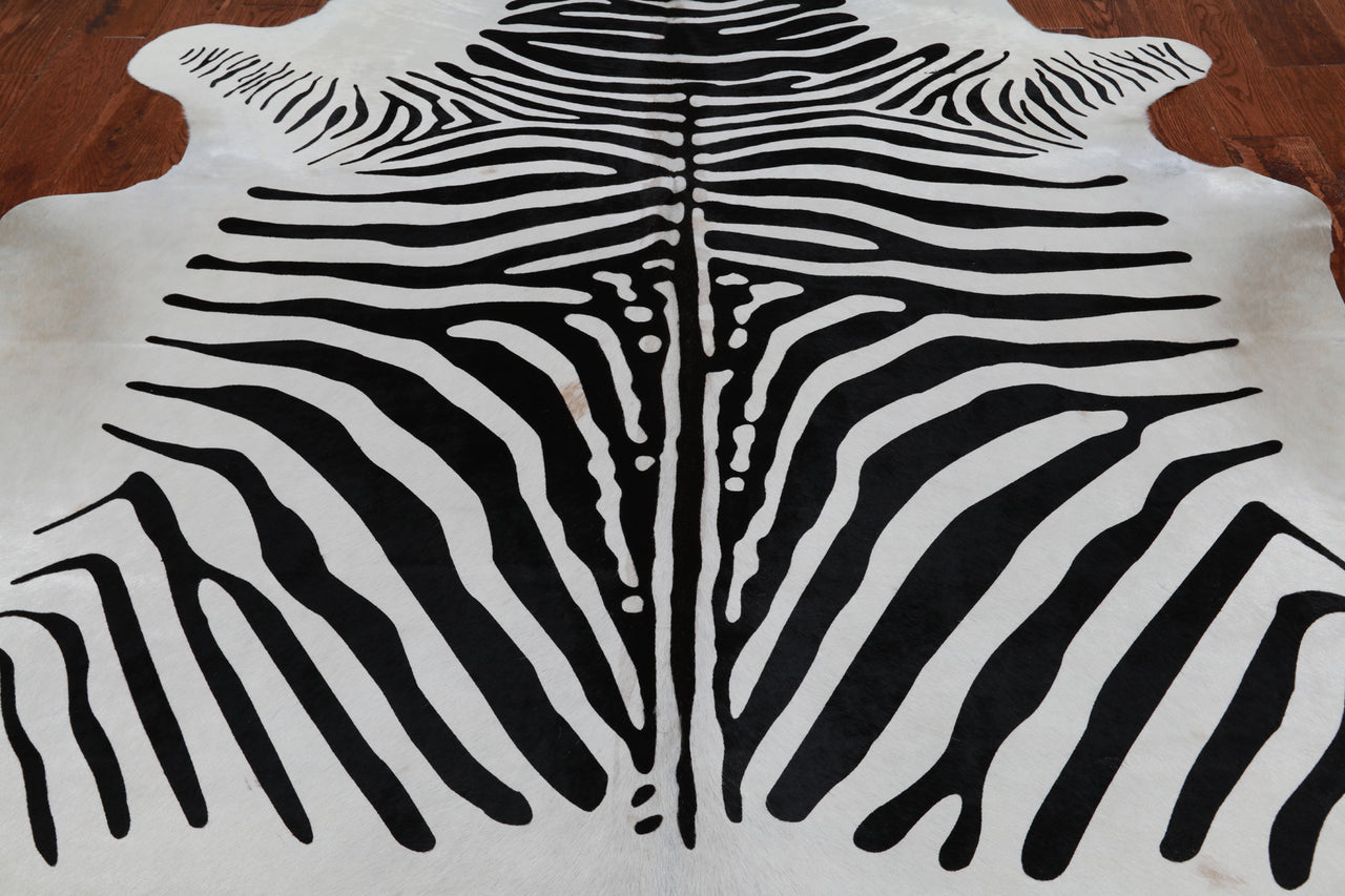 Black Zebra Animal Print Natural Cowhide Rug - XX-Large 8' 0"H x 6' 5"W