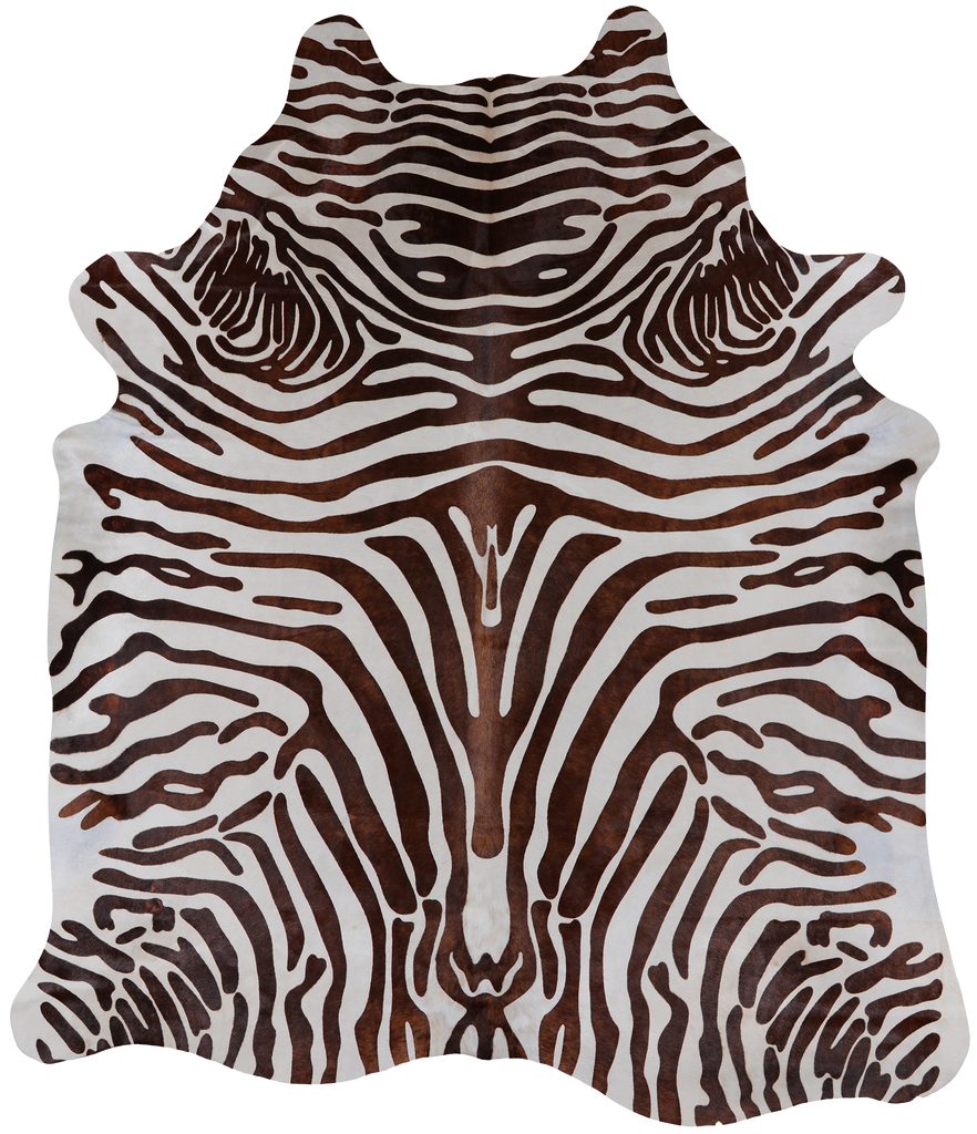 Brown Zebra Animal Print Natural Cowhide Rug - XX-Large 7' 6"H x 6' 5"W