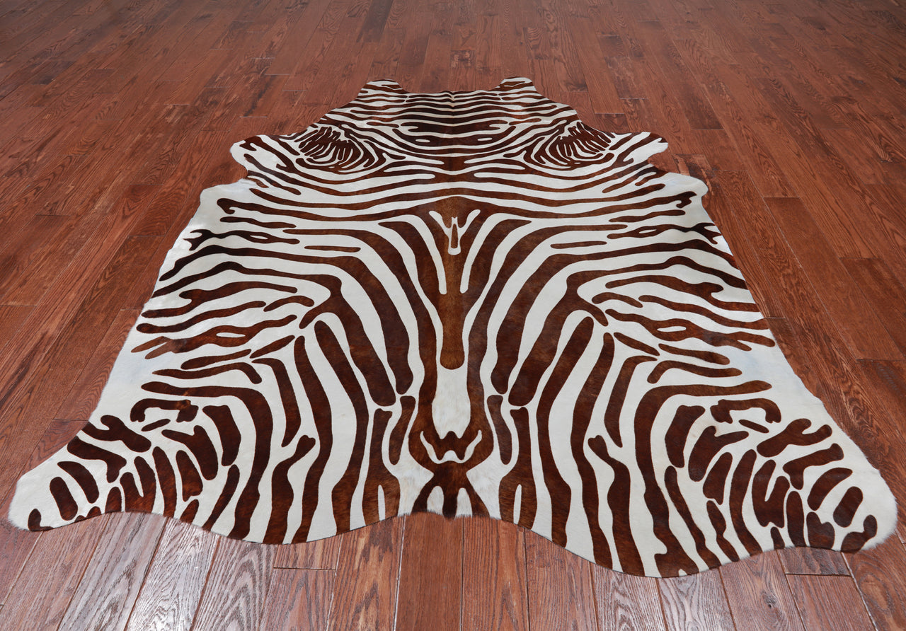 Brown Zebra Animal Print Natural Cowhide Rug - XX-Large 7' 6"H x 6' 5"W