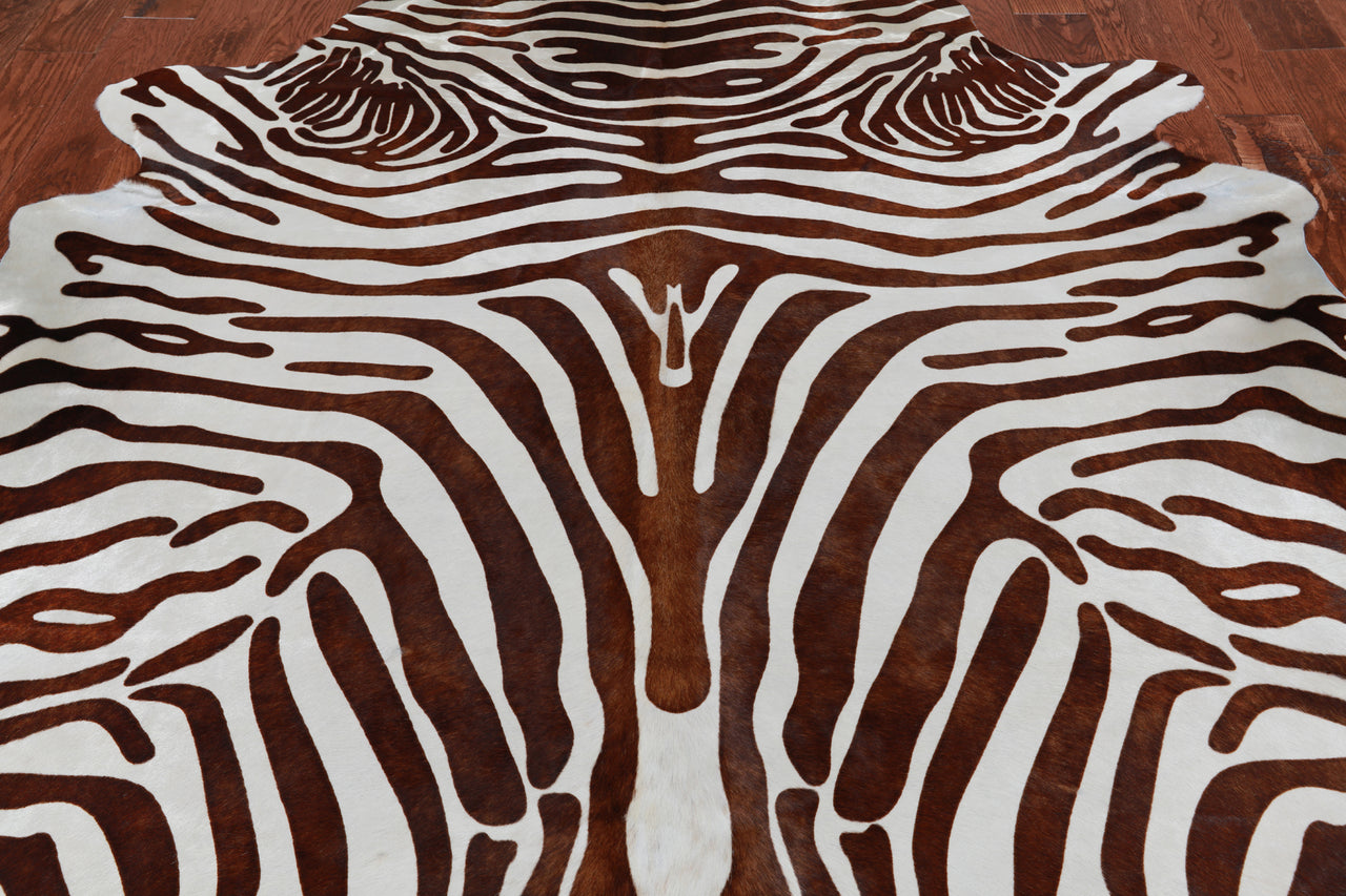 Brown Zebra Animal Print Natural Cowhide Rug - XX-Large 7' 6"H x 6' 5"W
