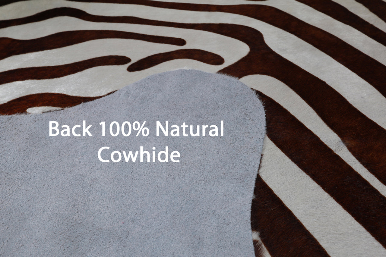Brown Zebra Animal Print Natural Cowhide Rug - XX-Large 7' 6"H x 6' 5"W