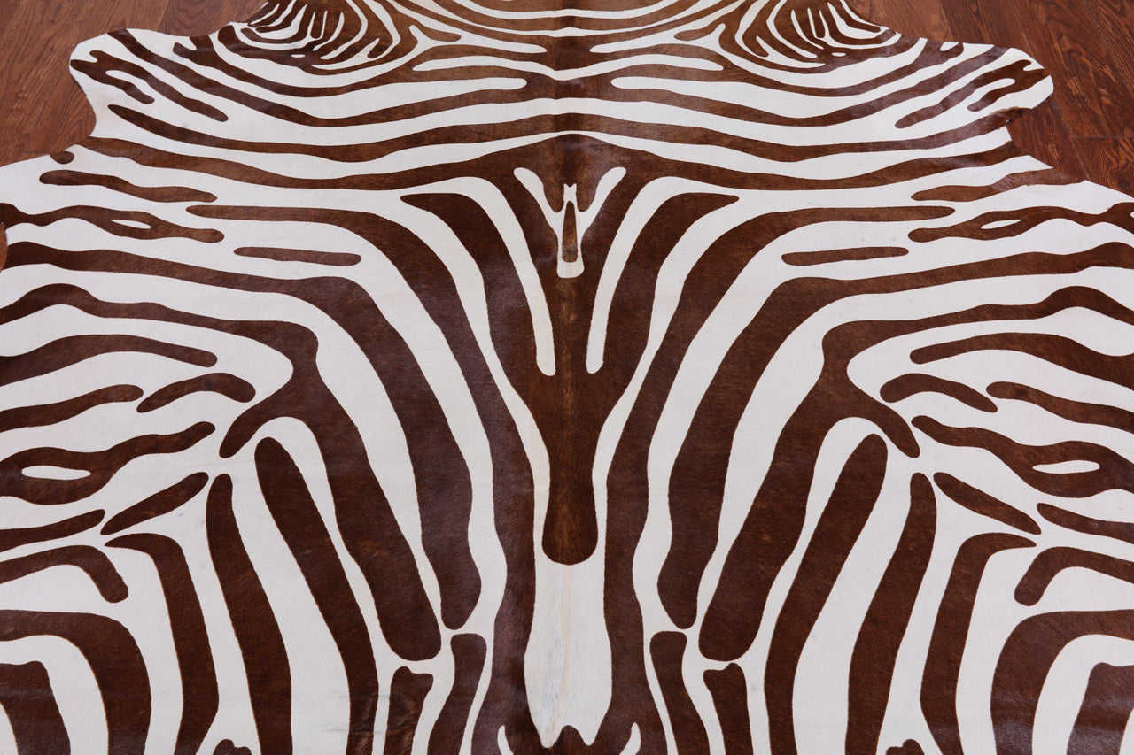 Brown Zebra Animal Print Natural Cowhide Rug - X-Large 6' 10"H x 6' 3"W
